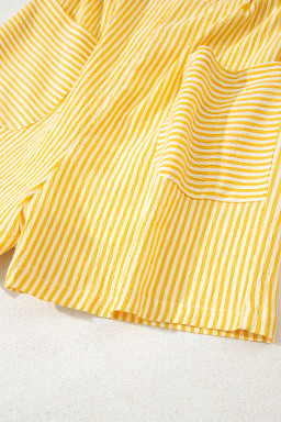 Yellow Stripe Tie Strap Smocked Back Wide Leg Romper