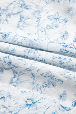 Sky Blue Floral Ruffle Short Sleeve Bow Back Blouse