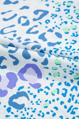 Sky Blue Leopard Print V Neck Short Sleeve Plus Size Top