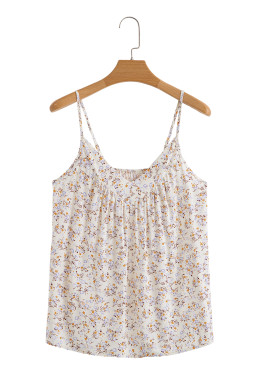 Apricot Boho Floral Spaghetti Straps Cami Top