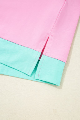 Mint Green Colorblock Patchwork Short Sleeve Plus Size Henley Top