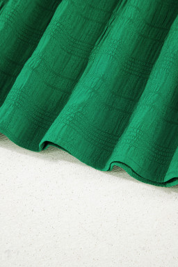 Dark Green Solid Textured Shirred High Waist Midi Dress