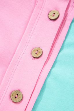 Mint Green Colorblock Patchwork Short Sleeve Plus Size Henley Top