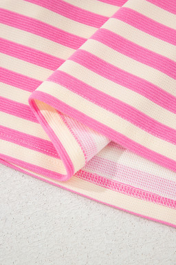 Sachet Pink Striped Ruffle Short Sleeve Pop of Color Neckline Dress