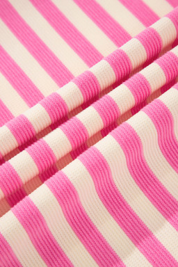 Sachet Pink Striped Ruffle Short Sleeve Pop of Color Neckline Dress