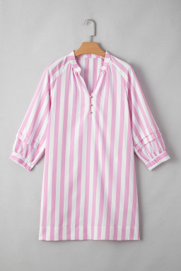 Rose Striped Long Sleeve Buttons Loose Mini Dress