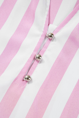 Rose Striped Long Sleeve Buttons Loose Mini Dress