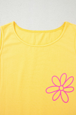 Yellow Cream Flower Graphic Summer Tank Top