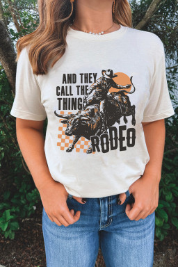 White AND THEY CALL THE THING RODEO Heat Transfer Printing Graphic Crewneck Tee