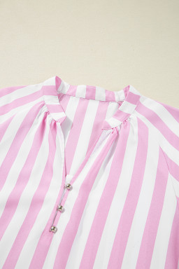 Rose Striped Long Sleeve Buttons Loose Mini Dress