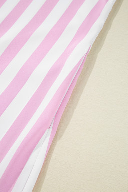 Rose Striped Long Sleeve Buttons Loose Mini Dress