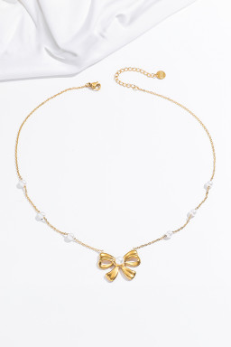 Gold Pearl Bowknot Elegant Necklace