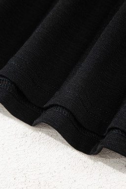 Black Shirred Yoke Notched V Neck Tank Top