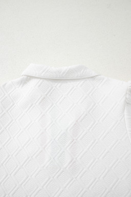 White Pop of Color Neckline Plaid Textured Puff Sleeve Mini Dress