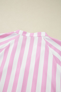 Rose Striped Long Sleeve Buttons Loose Mini Dress