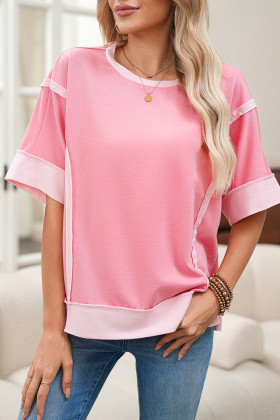 Peach Blossom Half Sleeve Raw Seam High Low Side Split Top