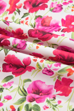 Red Floral Print Striped Patchwork Collared Blouse