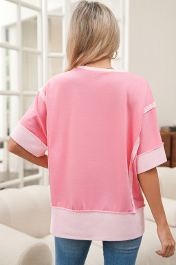 Peach Blossom Half Sleeve Raw Seam High Low Side Split Top