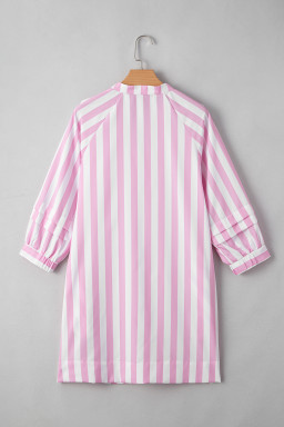 Rose Striped Long Sleeve Buttons Loose Mini Dress