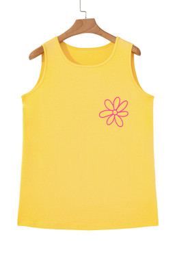 Yellow Cream Flower Graphic Summer Tank Top