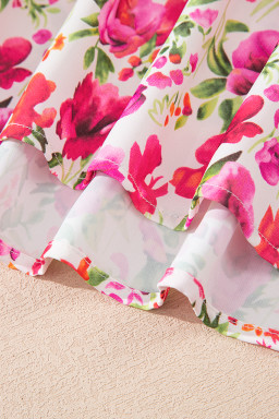 Red Floral Print Striped Patchwork Collared Blouse