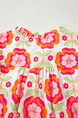 Rose Floral V Neck Ricrac Trim Ruffle Long Sleeve Blouse