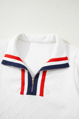 White Pop of Color Neckline Plaid Textured Puff Sleeve Mini Dress