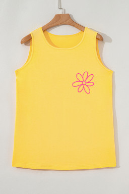 Yellow Cream Flower Graphic Summer Tank Top