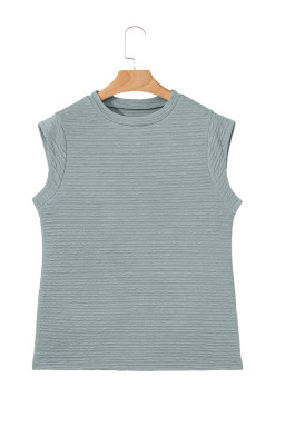 Beau Blue Casual Solid Color Textured Sleeveless Shirt