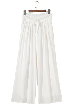 White Solid Pleated Loose Wide Leg Pants