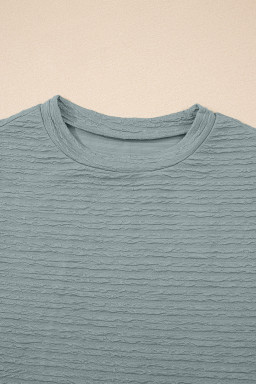 Beau Blue Casual Solid Color Textured Sleeveless Shirt