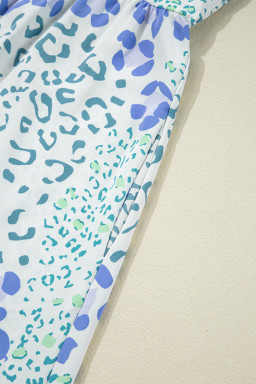 Sky Blue Leopard Bow Front Puff Sleeve Mini Dress