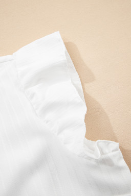 White Crochet Floral Notch V Neck Textured Blouse