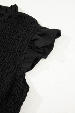 Black Ruffle Short Sleeve Shirred Peplum Top