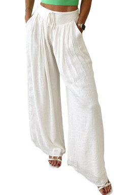 White Solid Pleated Loose Wide Leg Pants