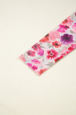 Red Floral Print Long Sleeve Slim Fit Mesh Top