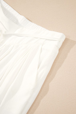 White Solid Pleated Loose Wide Leg Pants