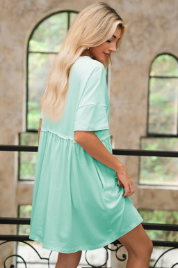 Moonlight Jade Solid Color Pocket Raw Edge Babydoll Dress