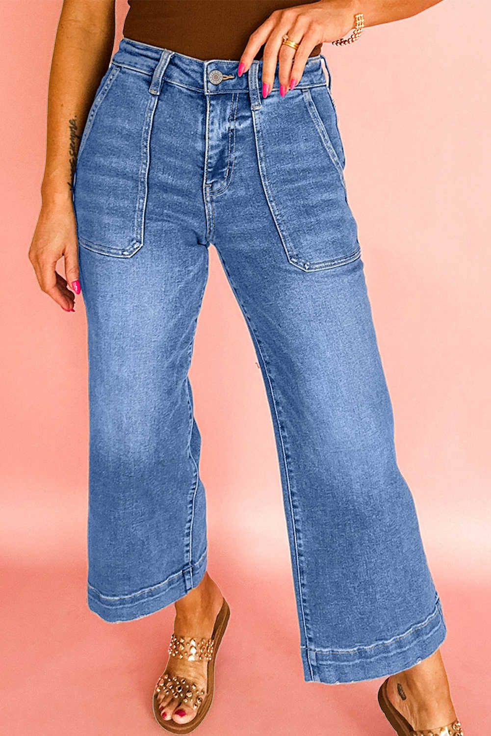 Jeans amples de cintura alta curts blau cel