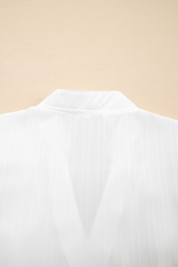 White Crochet Floral Notch V Neck Textured Blouse