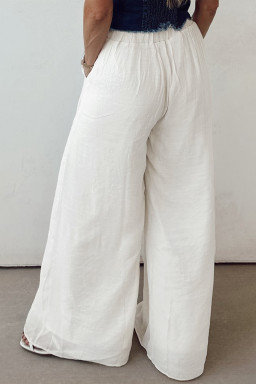 White Solid Pleated Loose Wide Leg Pants