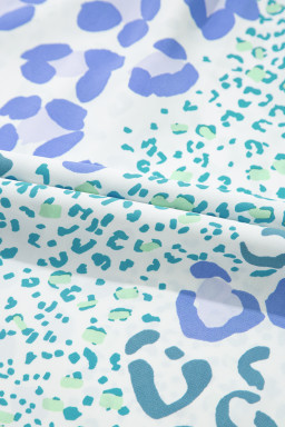 Sky Blue Leopard Bow Front Puff Sleeve Mini Dress