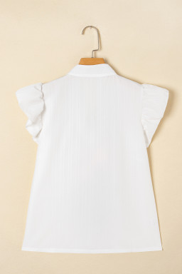 White Crochet Floral Notch V Neck Textured Blouse