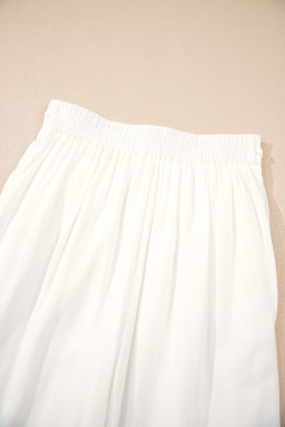 White Solid Pleated Loose Wide Leg Pants
