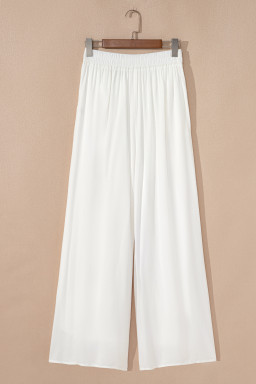 White Solid Pleated Loose Wide Leg Pants