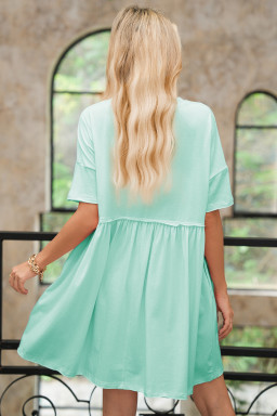 Moonlight Jade Solid Color Pocket Raw Edge Babydoll Dress