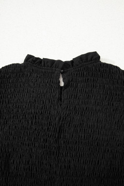 Black Ruffle Short Sleeve Shirred Peplum Top