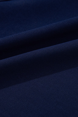 Navy Blue V Neck Buttoned Front Shirred Back Short Sleeve Midi Dress