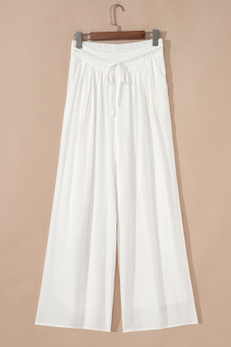 White Solid Pleated Loose Wide Leg Pants