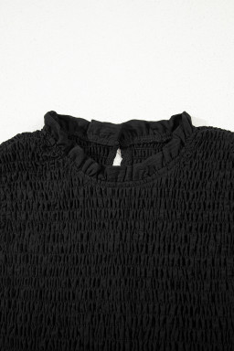 Black Ruffle Short Sleeve Shirred Peplum Top